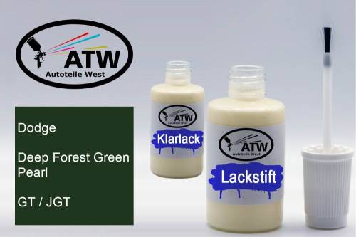 Dodge, Deep Forest Green Pearl, GT / JGT: 20ml Lackstift + 20ml Klarlack - Set, von ATW Autoteile West.